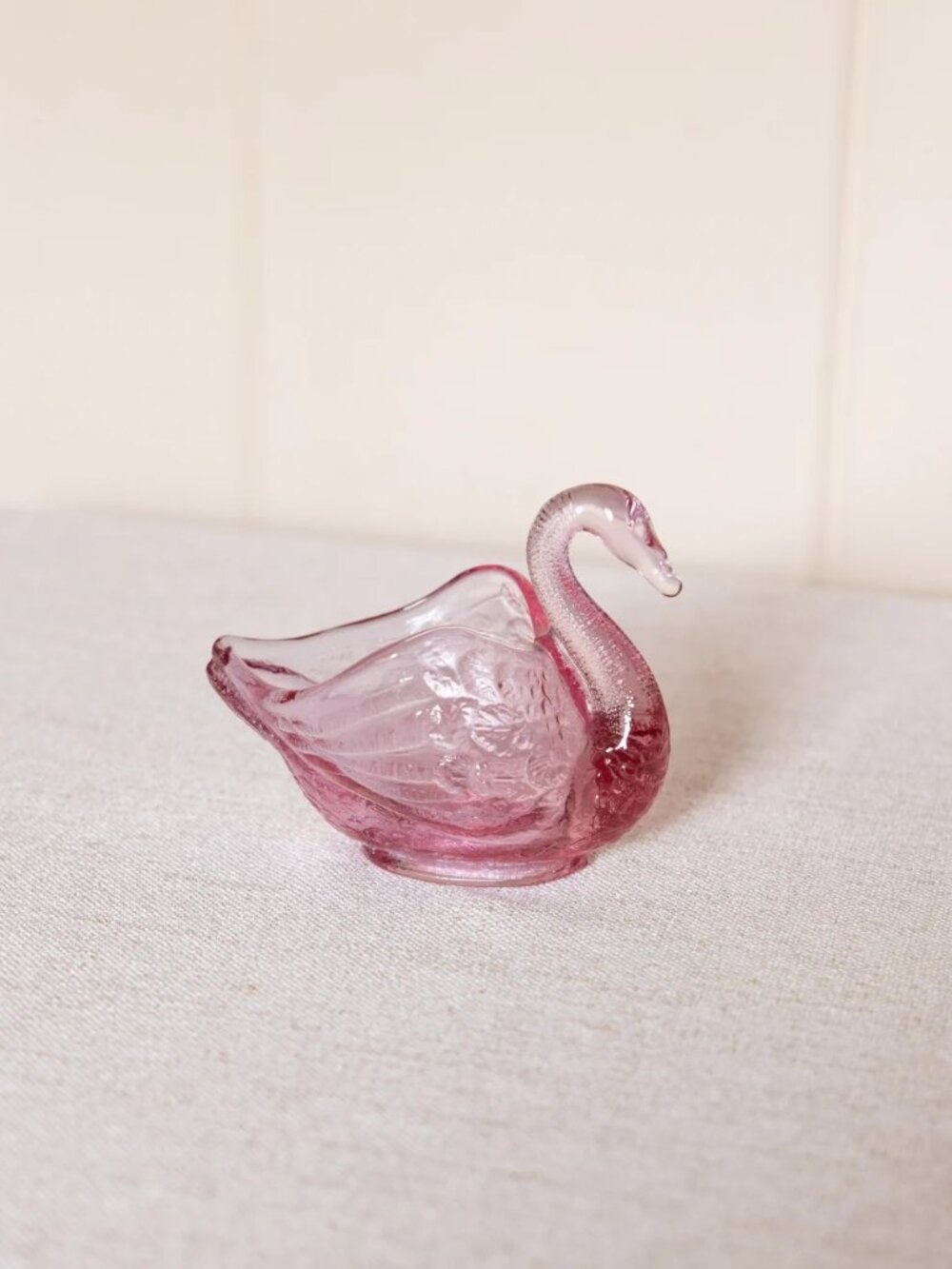 Vintage Fenton Small Pink Dark Pink Glass Swan Dish Spring Decor